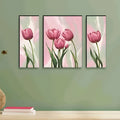 SAF Pink Tulip Flower Wall Painting Set of 3 | MDF Board Panel Artwork for Living Room, Bedroom & Office Décor | Pastel Pink Floral Design