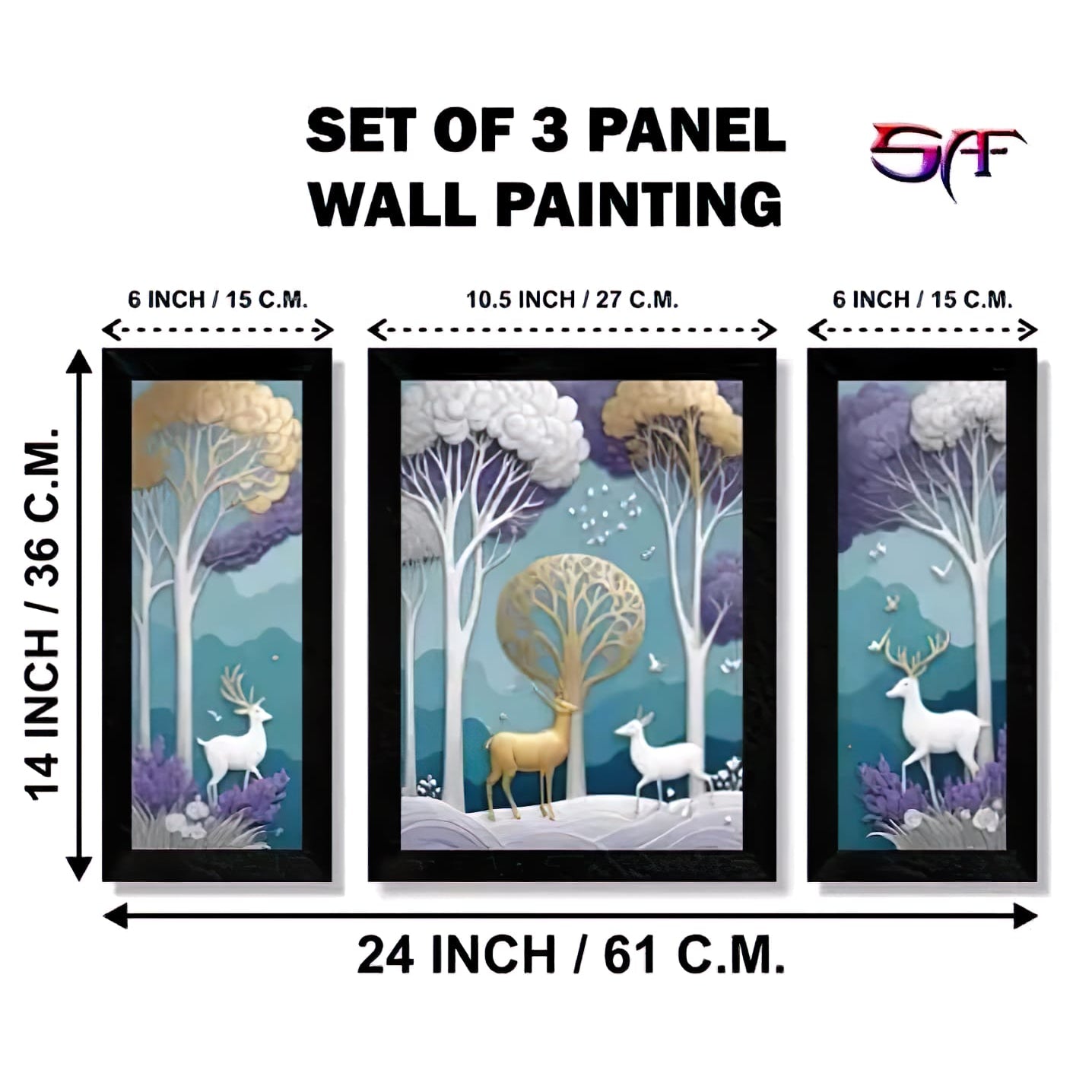 Modern 3-Piece Deer & Trees Triptych - Framed Nature Wall Decor
