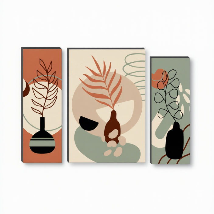 SAF paintings set of 3 flower pot UV textured self adeshive wall painting for home decoration 12 inch x 18 inch