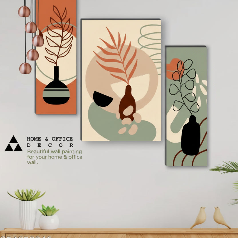 SAF paintings set of 3 flower pot UV textured self adeshive wall painting for home decoration 12 inch x 18 inch