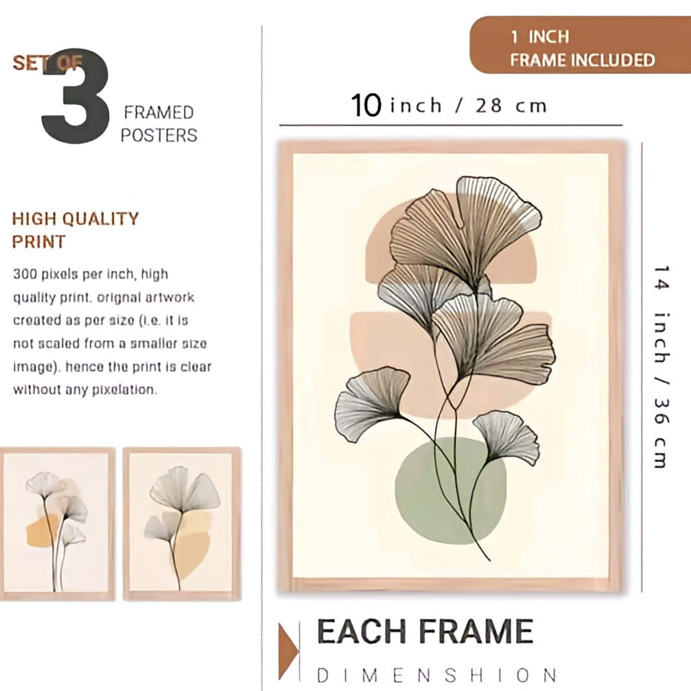 The Golden Ginkgo Triptych | Modern Boho Earthy Tones Art Set