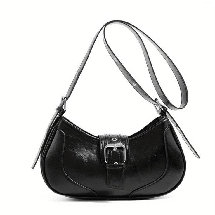 Vintage-Style Buckle Detail Half Moon Sling Bag