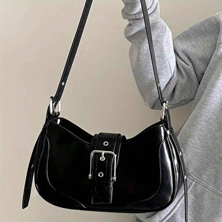 Vintage-Style Buckle Detail Half Moon Sling Bag