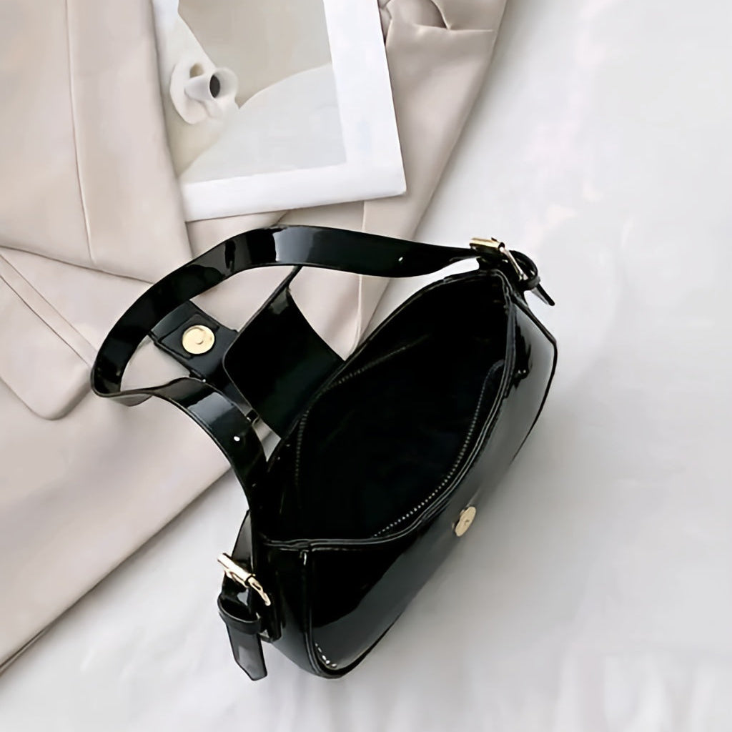 Vintage-Style Buckle Detail Half Moon Sling Bag