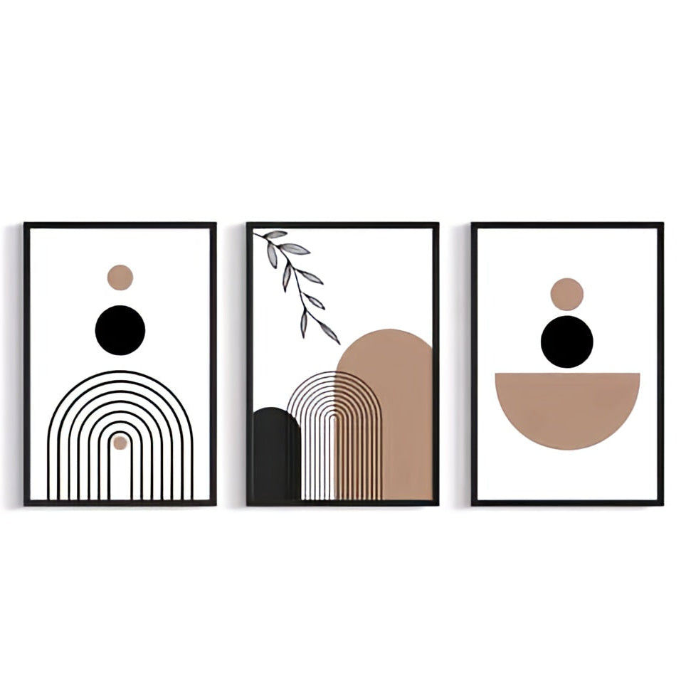 Boho Minimalist Earth Tone Wall Art Set - Geometric Abstract Canvas Prints (Set of 3)