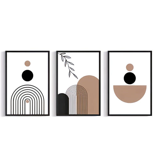 Boho Minimalist Earth Tone Wall Art Set - Geometric Abstract Canvas Prints (Set of 3)