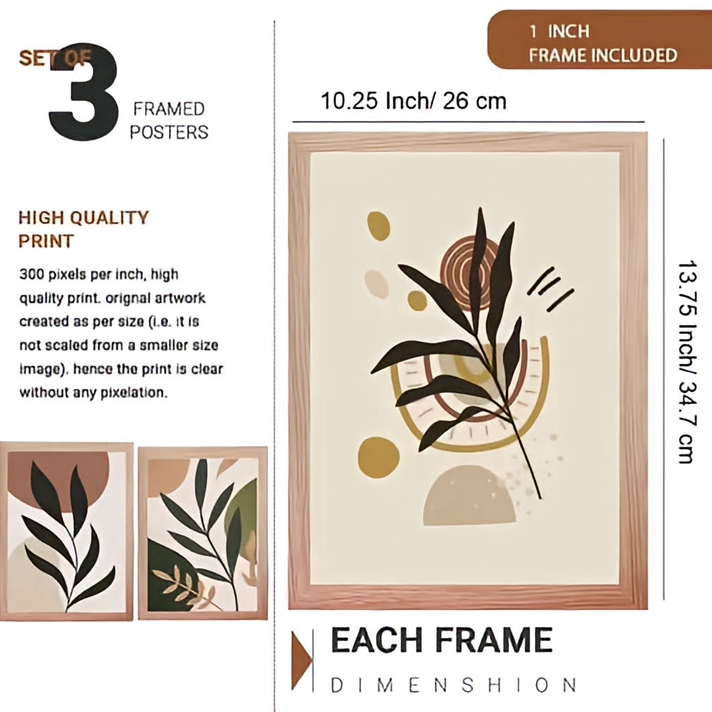 Minimalist Boho Botanical Wall Art Set – Abstract Tropical Leaf Canvas Prints (Set of 3)