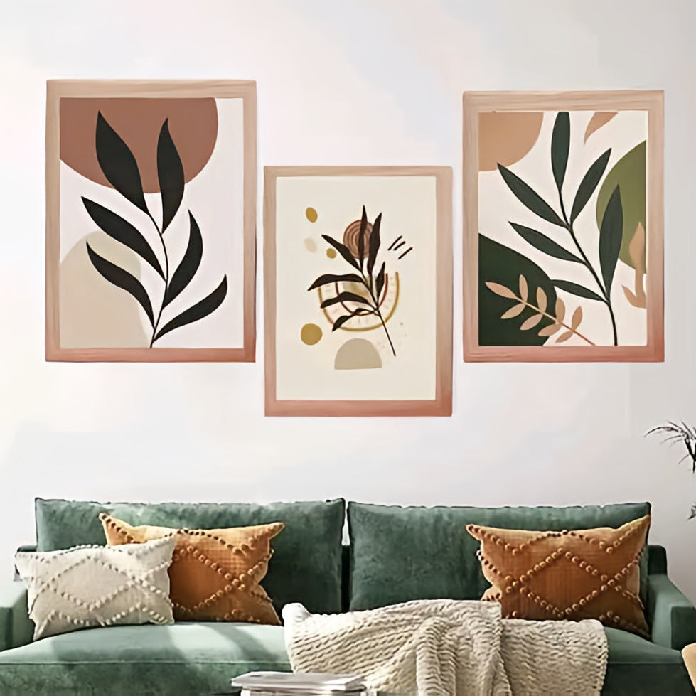 Minimalist Boho Botanical Wall Art Set – Abstract Tropical Leaf Canvas Prints (Set of 3)