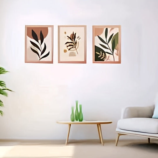 Minimalist Boho Botanical Wall Art Set – Abstract Tropical Leaf Canvas Prints (Set of 3)