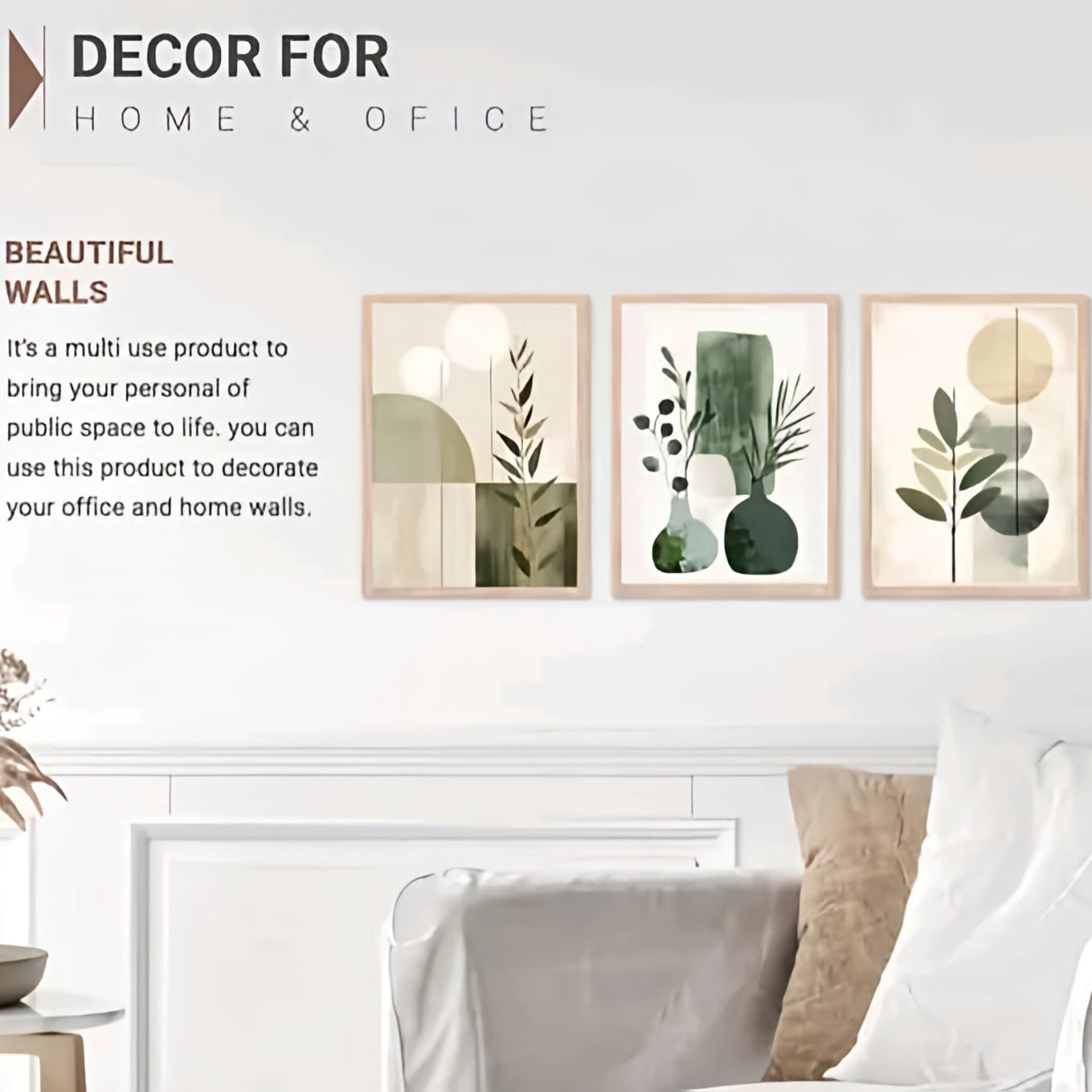 Sage & Moss Botanical Triptych – Set of 3 Minimalist Boho Framed Canvas Prints