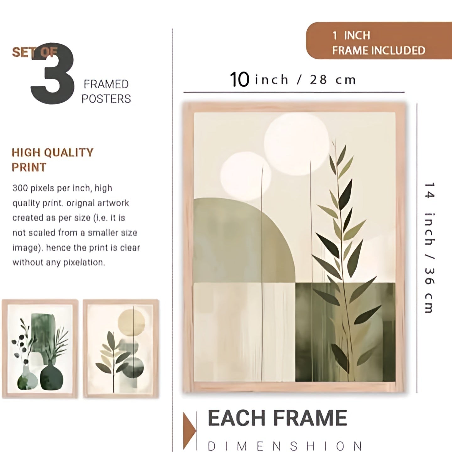Sage & Moss Botanical Triptych – Set of 3 Minimalist Boho Framed Canvas Prints