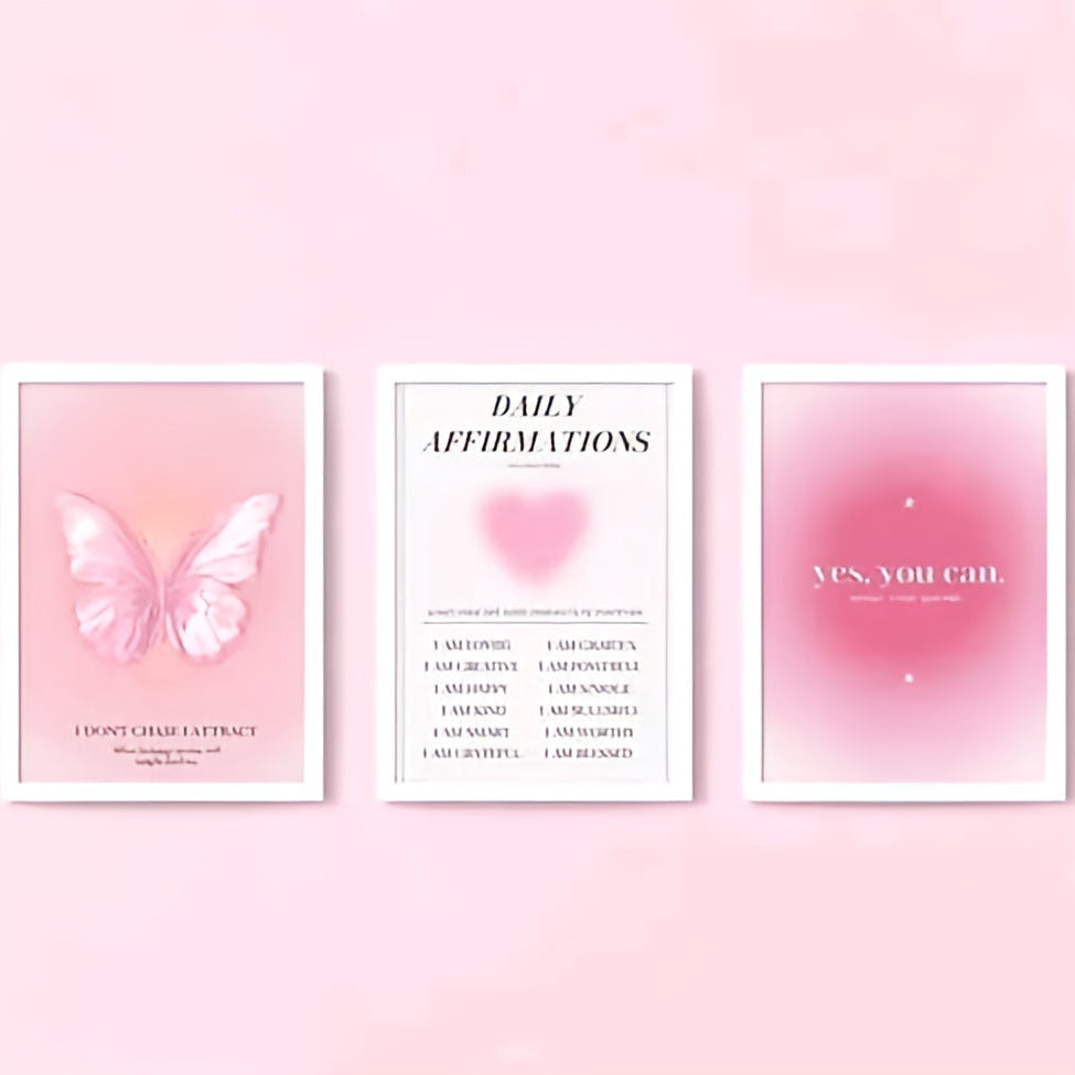 Pink Aesthetic Wall Art Frame Set (3 Pieces)
