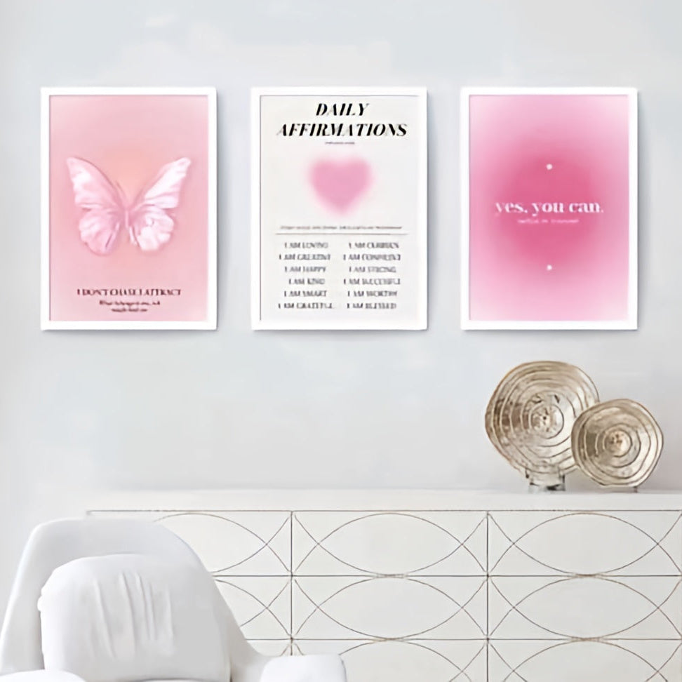 Pink Aesthetic Wall Art Frame Set (3 Pieces)