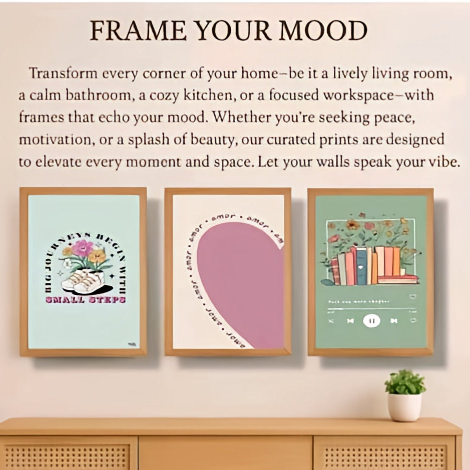Sage & Blush Aesthetic Motivational Art - Set of 3 Minimalist Framed Canvas Prints