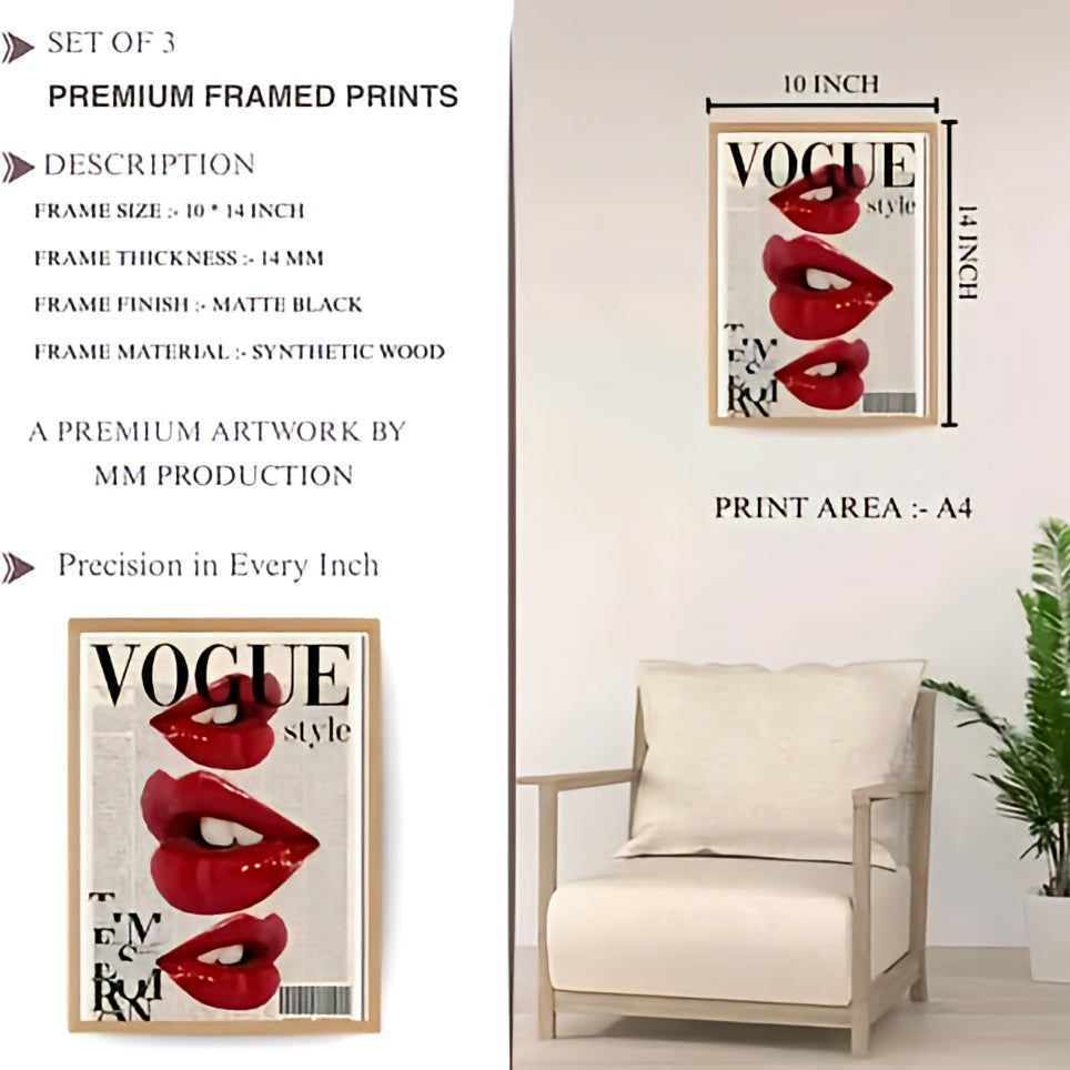 Modern Coquette & High-Fashion Wall Art Set – Set of 3 Bold Red & Pink Aesthetic Framed Prints