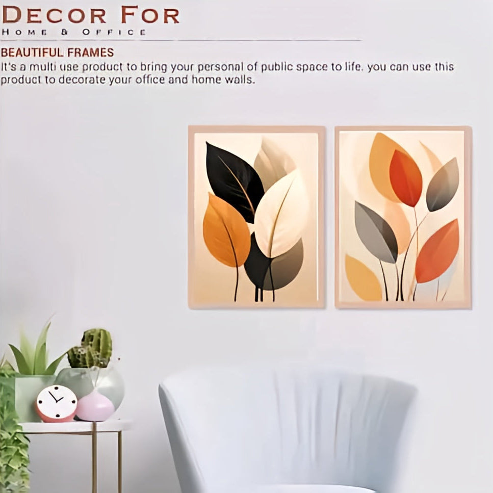 Modern Autumnal Leaf Study – Set of 2 Minimalist Boho Botanical Framed Wall Art