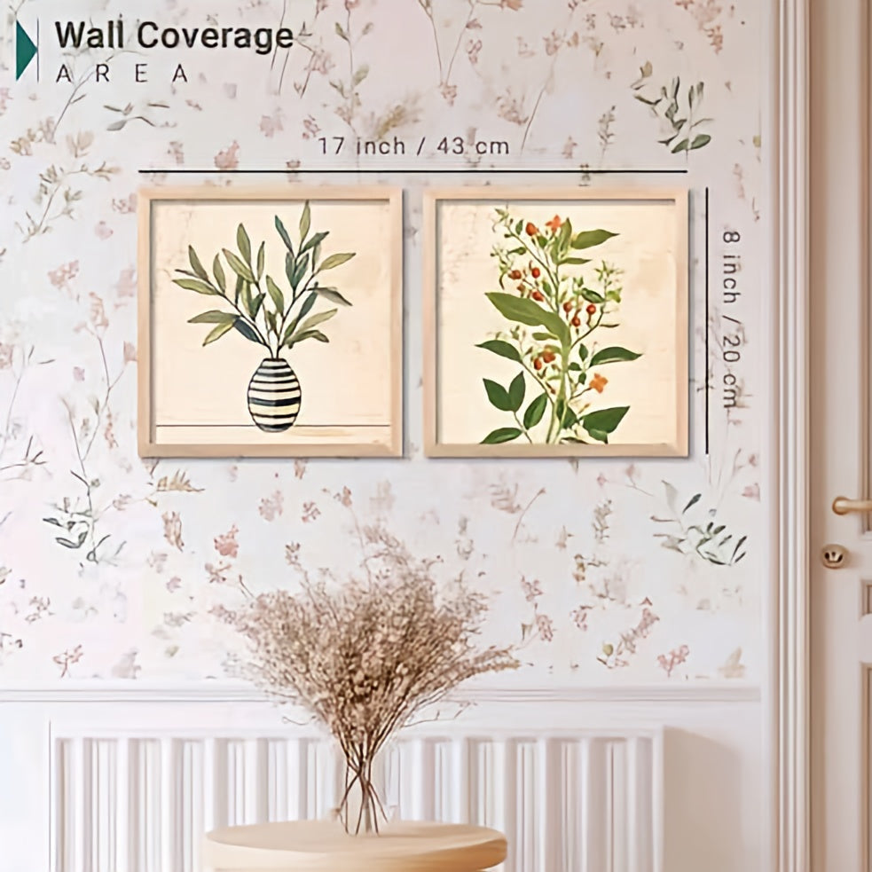 Vintage Botanical Study Set – Set of 2 Minimalist Floral & Leaf Framed Canvas Prints
