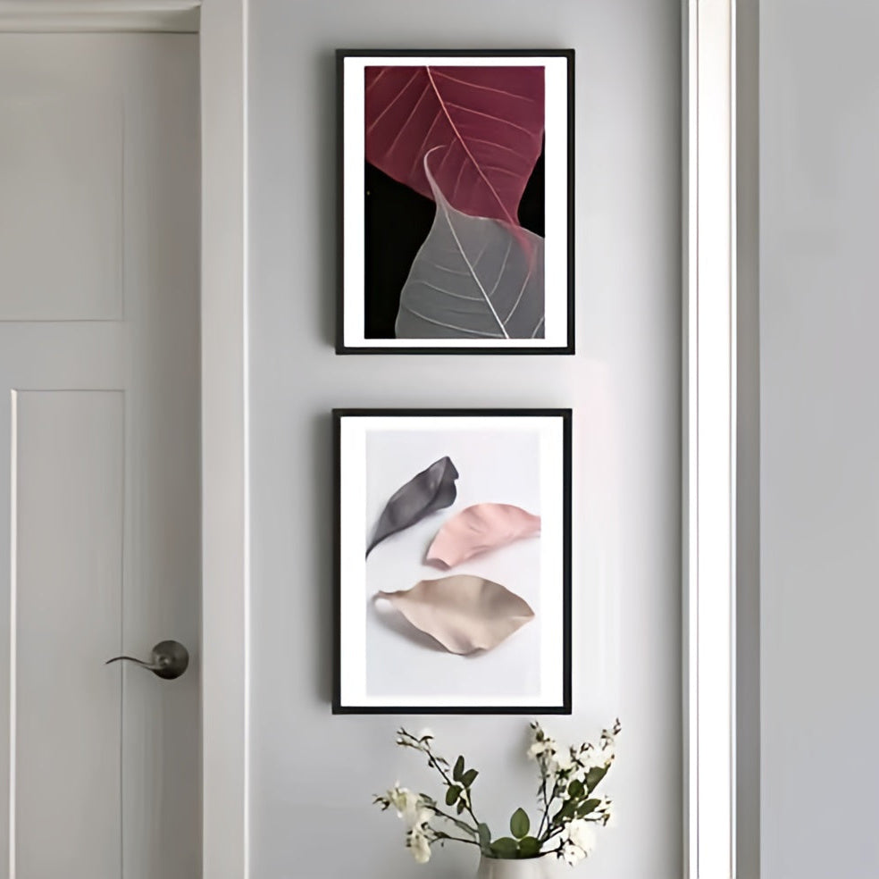 Modern Minimalist Skeleton Leaf Wall Art Set – Set of 2 Abstract Botanical Framed Canvas Prints