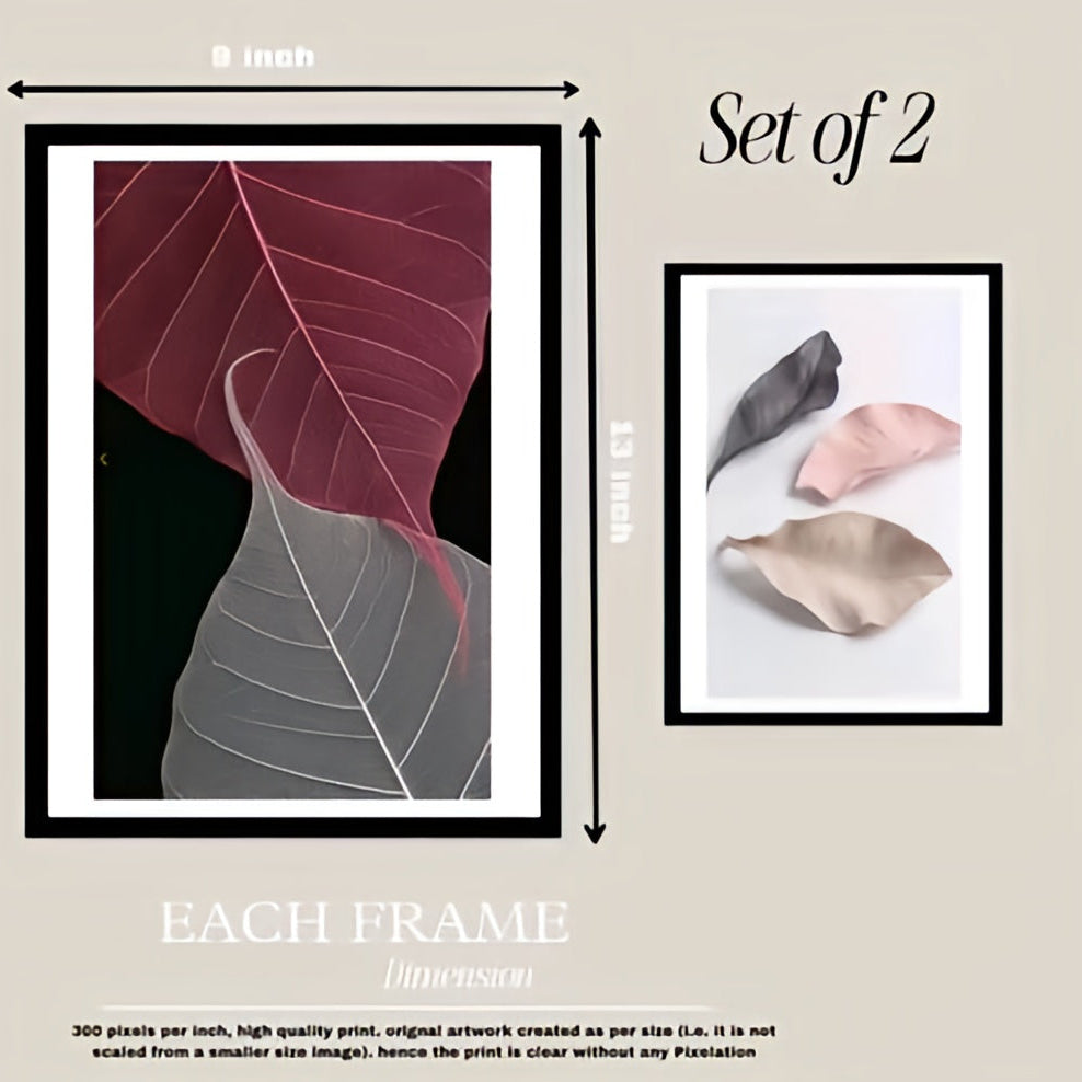 Modern Minimalist Skeleton Leaf Wall Art Set – Set of 2 Abstract Botanical Framed Canvas Prints