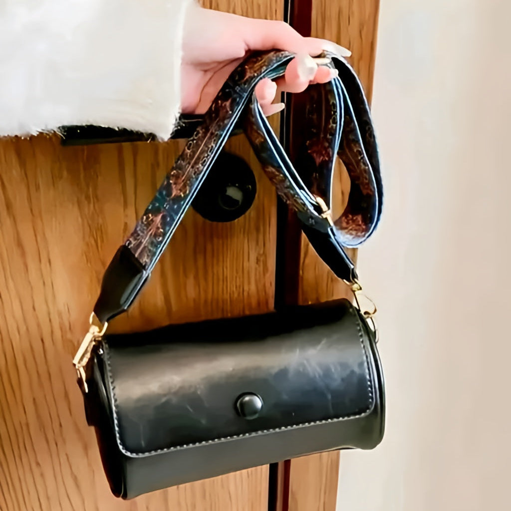 Artisan Cylindrical Crossbody – Mahogany Grain with Embroidered Strap