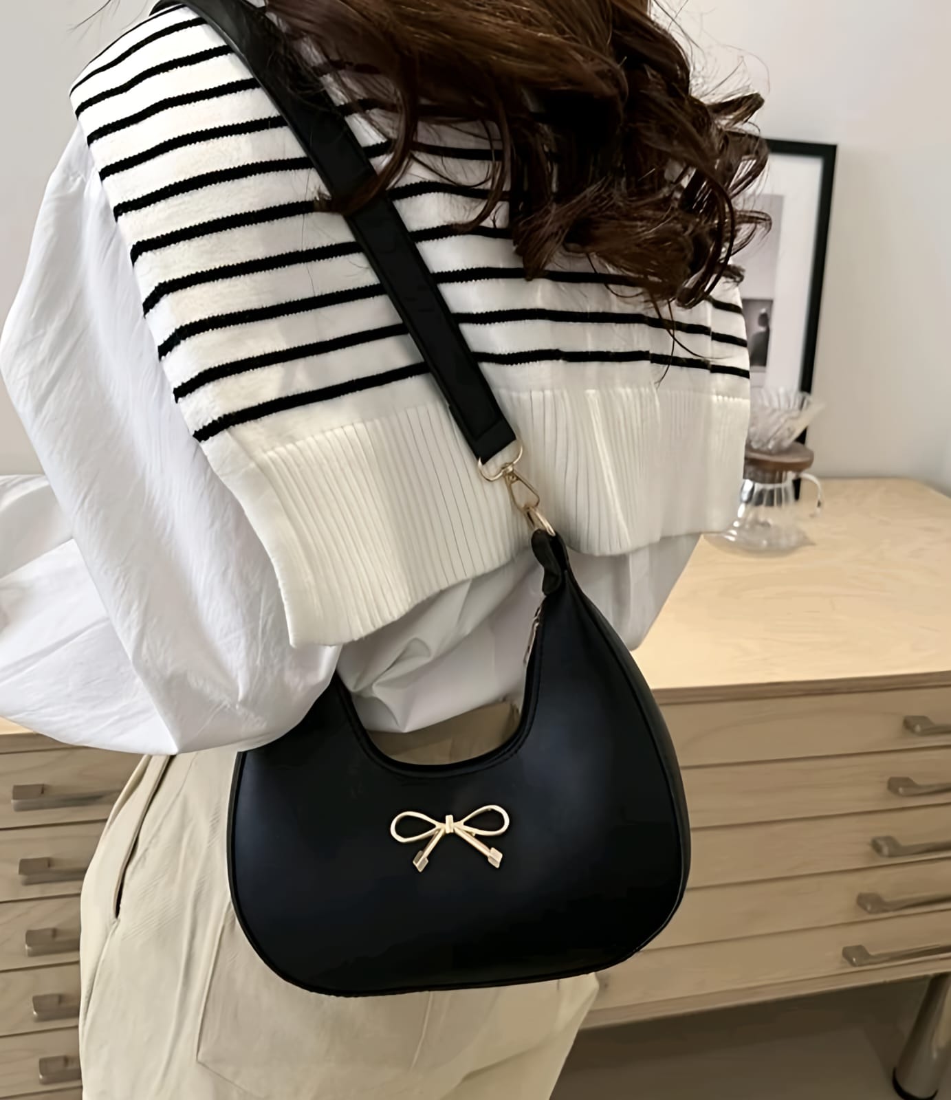 The 'Lumière' Golden Bow Crescent Bag