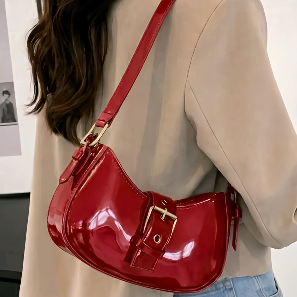 Vintage-Style Buckle Detail Half Moon Sling Bag