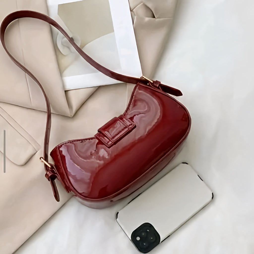 Vintage-Style Buckle Detail Half Moon Sling Bag