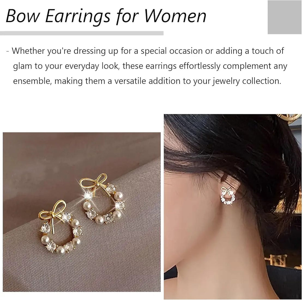 Korean Elegant Bow Wreath Stud Earrings