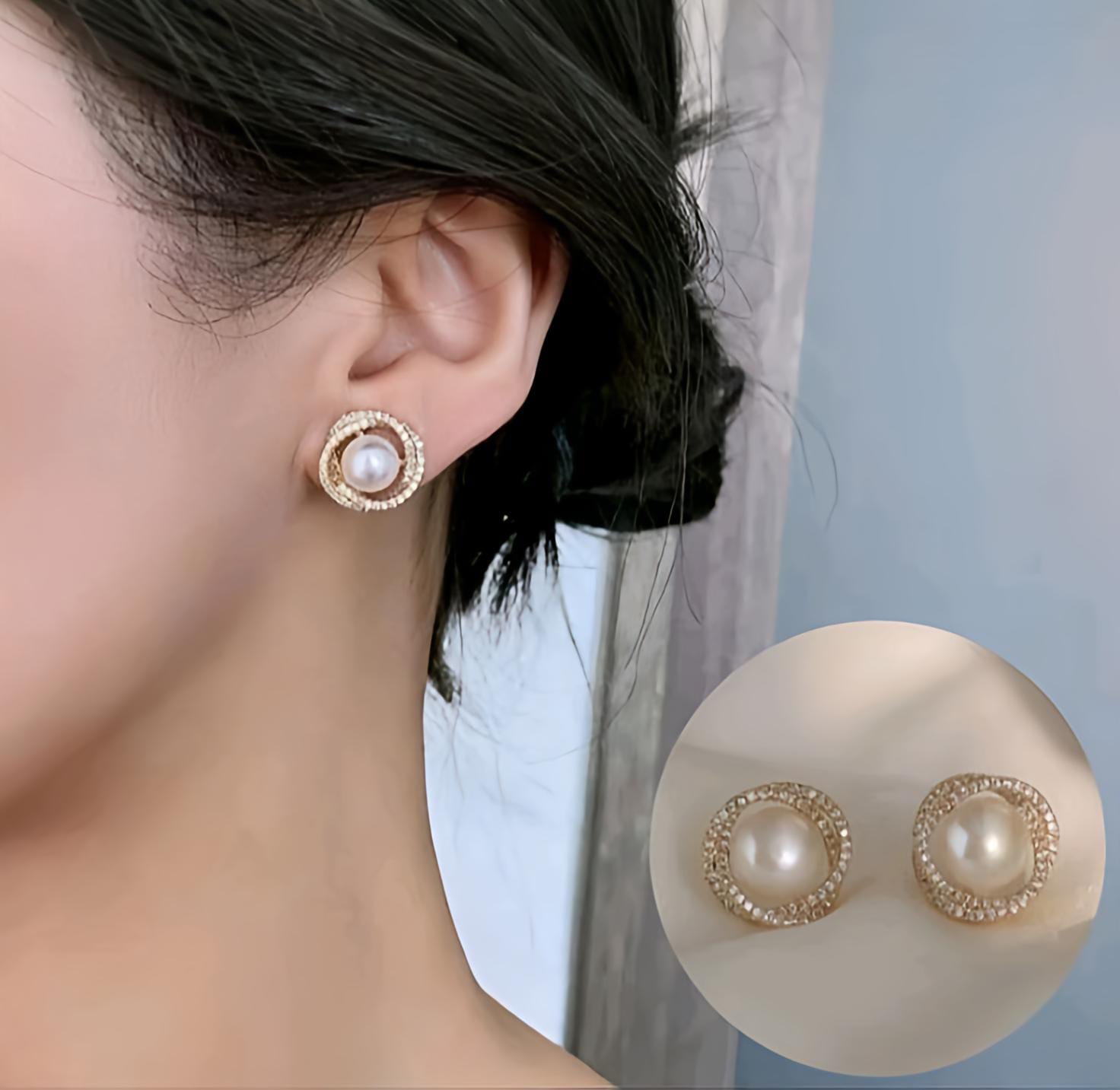 Luminous Pearl & Pave Crystal Halo Studs