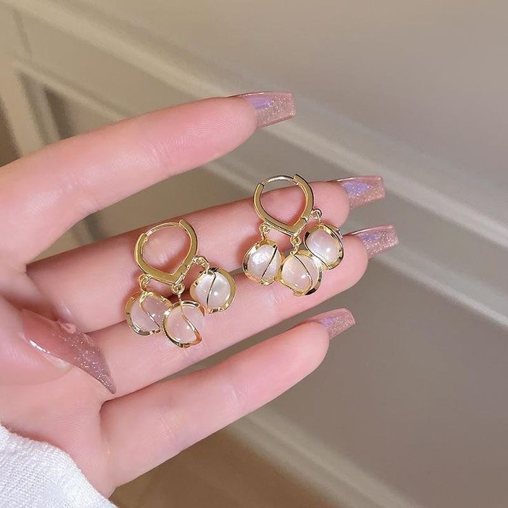 Gilded Moonstone Hoop Dangle Earrings