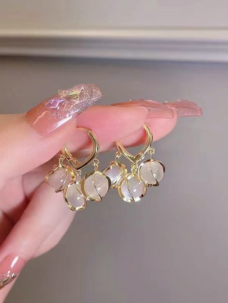 Gilded Moonstone Hoop Dangle Earrings