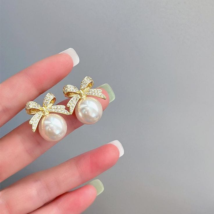 The Heirloom Ribbon: Pavé Diamond-Simulated Bow & South Sea Style Pearl Studs