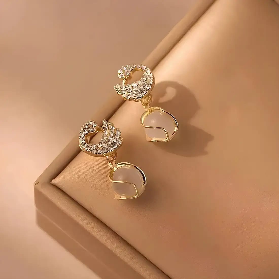 The Swan Serenade: Pavé Crystal & Luminous Opaline Drop Earrings