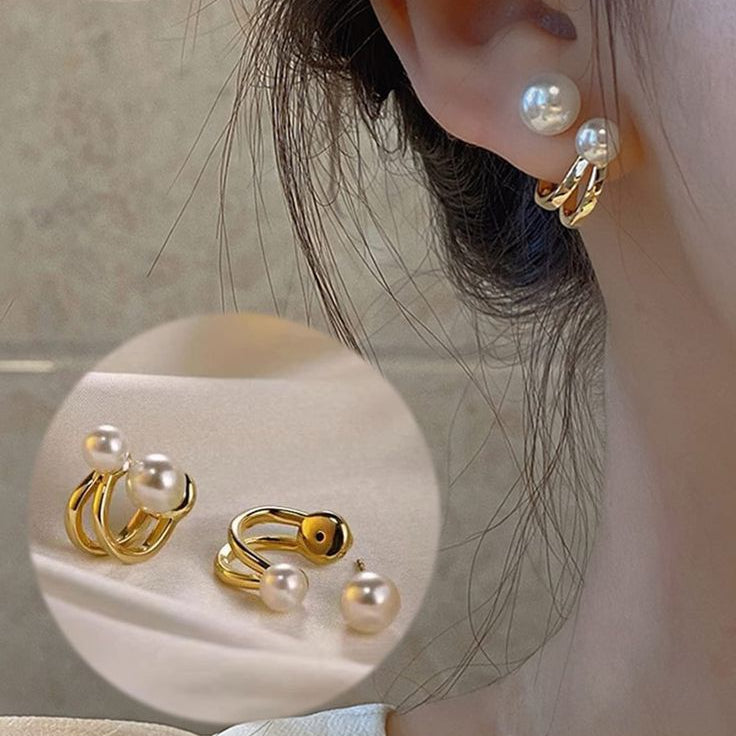 The Orbitale Bloom: Dual-Pearl Gilded Arc Studs
