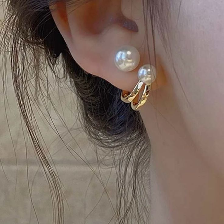 The Orbitale Bloom: Dual-Pearl Gilded Arc Studs