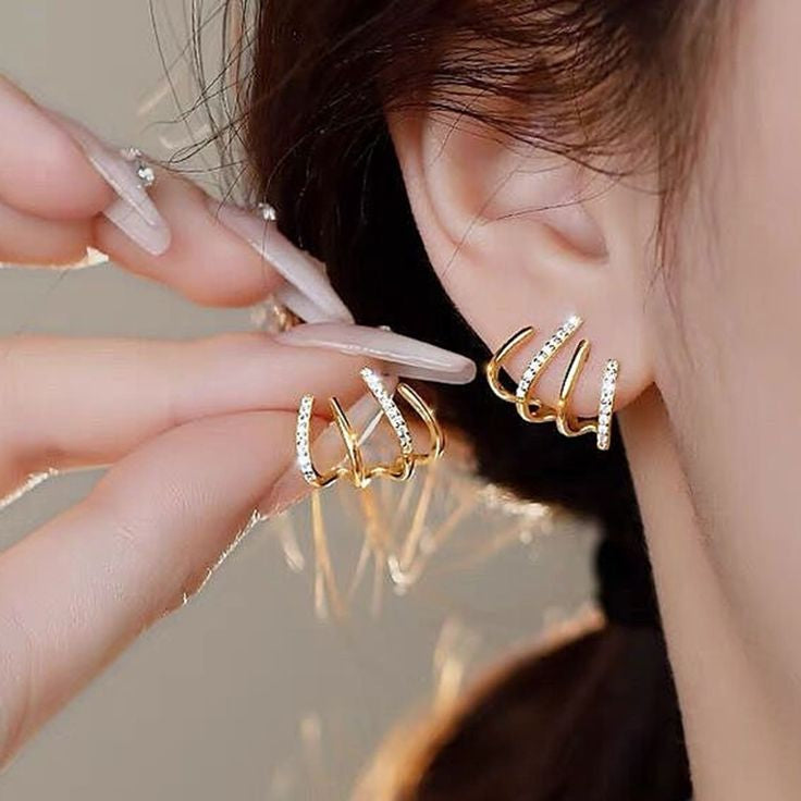 The Gilded Meridian: Quadruple-Arch Pavé Huggies