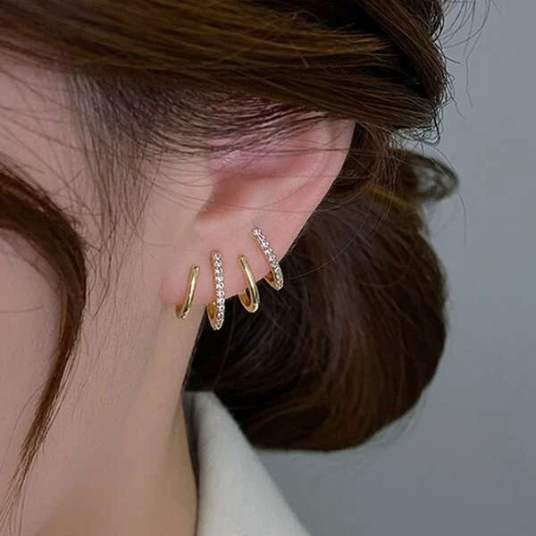 The Gilded Meridian: Quadruple-Arch Pavé Huggies