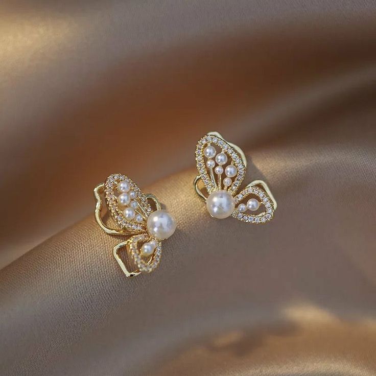 The Mariposa Muse: Gilded Pavé Butterfly & Seed Pearl Studs