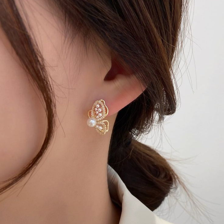 The Mariposa Muse: Gilded Pavé Butterfly & Seed Pearl Studs