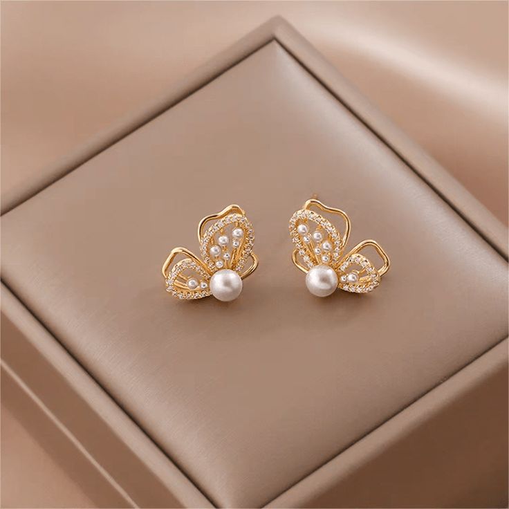 The Mariposa Muse: Gilded Pavé Butterfly & Seed Pearl Studs