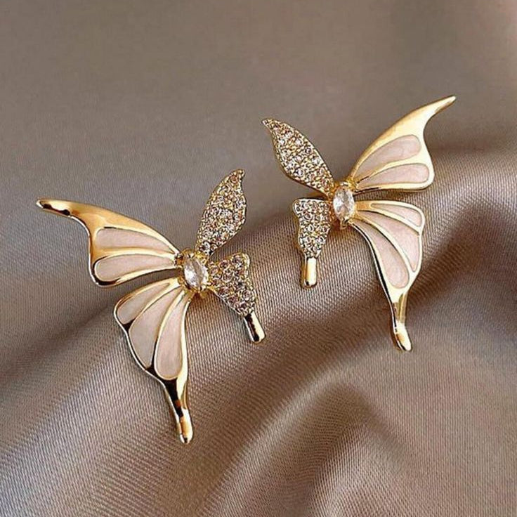 The Papillon Luxe: Gilded Pavé & Opaline Butterfly Studs