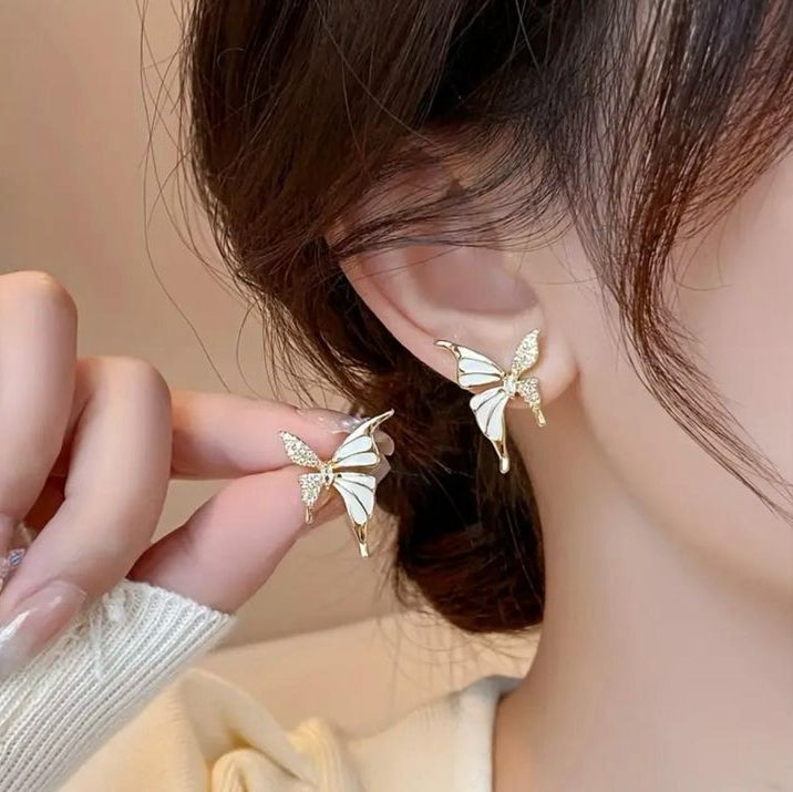 The Papillon Luxe: Gilded Pavé & Opaline Butterfly Studs