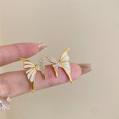 The Papillon Luxe: Gilded Pavé & Opaline Butterfly Studs