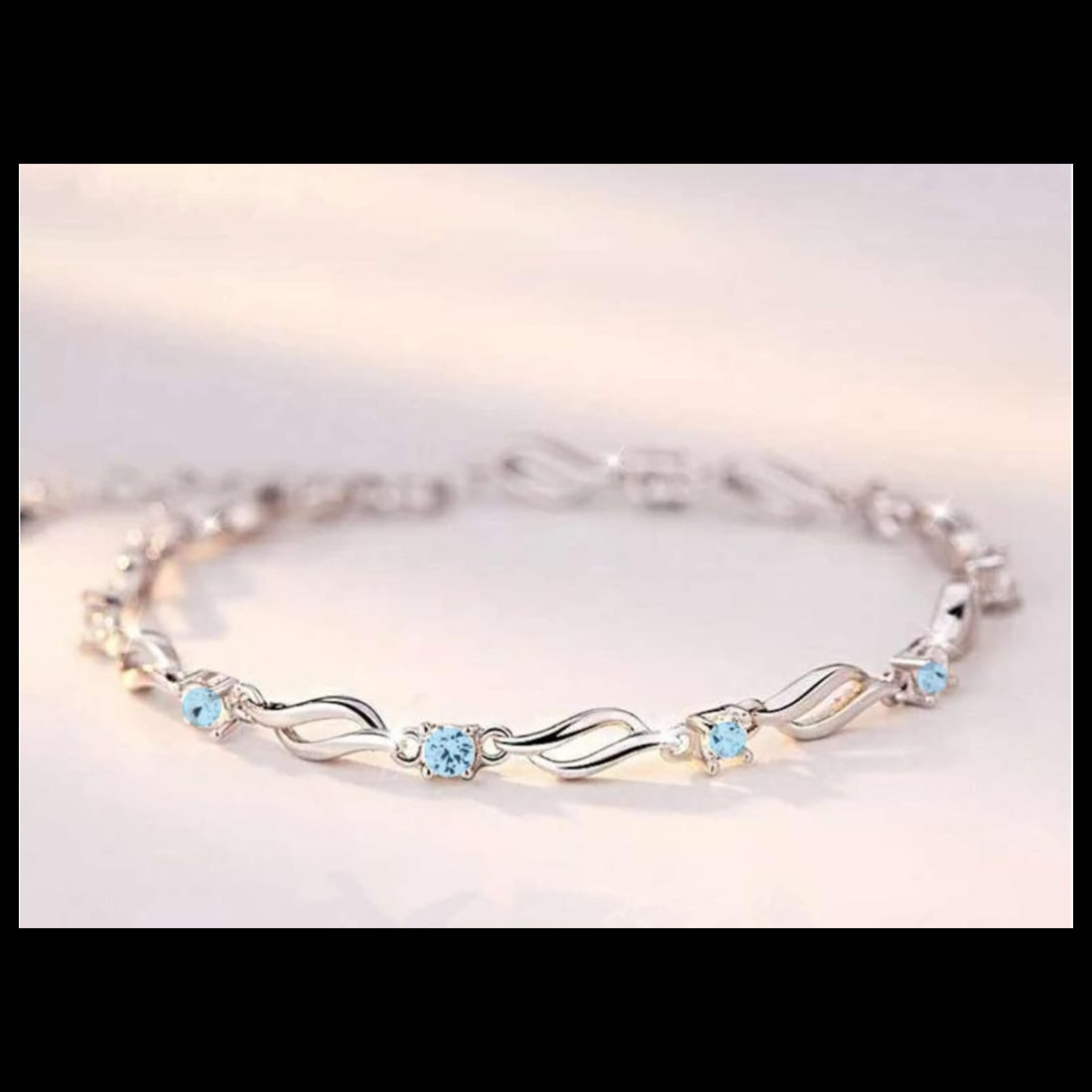 Elegant Infinity Blue Crystal Bracelet – Sterling Silver Plated Minimalist Charm Bracelet for Women