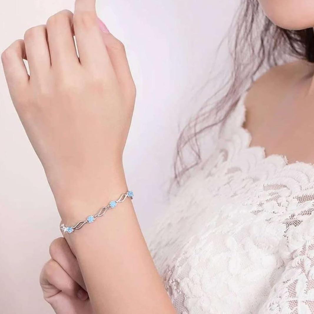 Elegant Infinity Blue Crystal Bracelet – Sterling Silver Plated Minimalist Charm Bracelet for Women