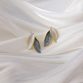 The Verdant Muse: Gilded Dual-Leaf Enamel Studs