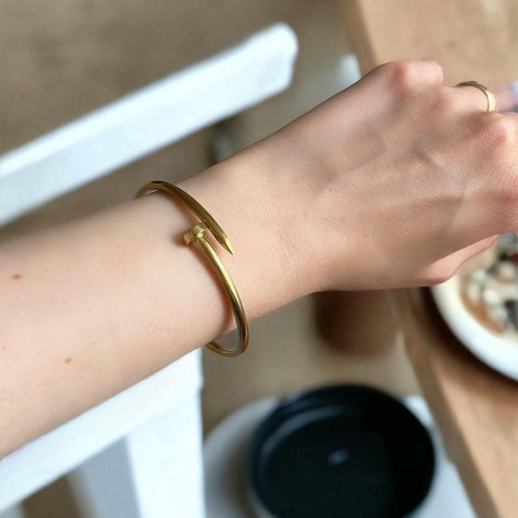 Luxury Gold Nail Cuff Bracelet – Minimalist Designer Bangle for Women