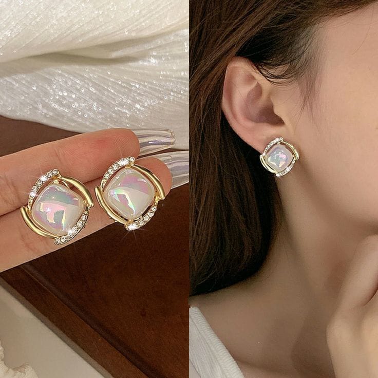 The Radiant Quadrant: Sculptural Gilded & Luminous Pearl Studs