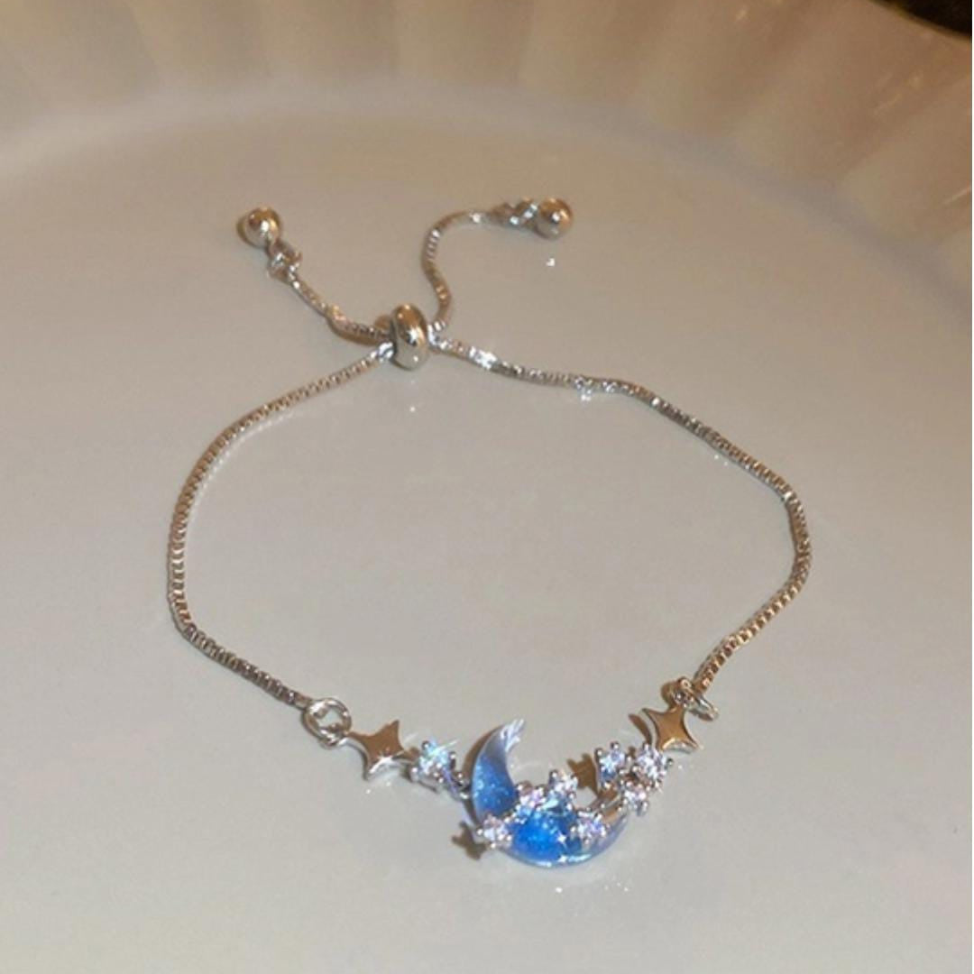 The Midnight Orbit: Gilded Azure Moon & Starry Bolo Bracelet