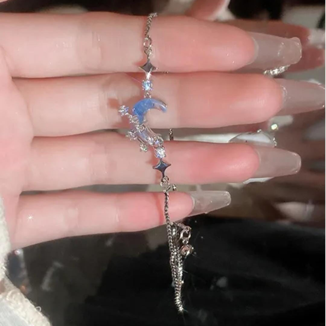 The Midnight Orbit: Gilded Azure Moon & Starry Bolo Bracelet